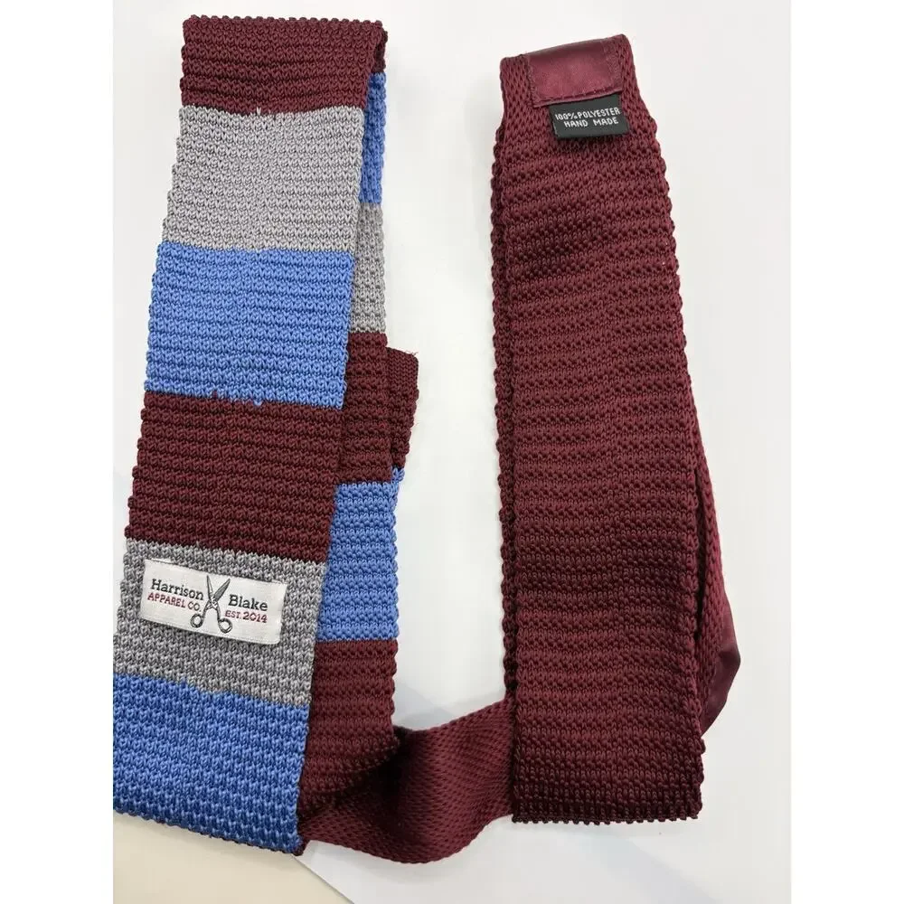 Harrison Blake Apparel Knit Tie 2 Colors, Burgundy And Stripes